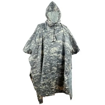 $39.99 • Buy Military Tactical Ripstop Hooded Rain Poncho Multi-Use Camping Hiking Raincoat