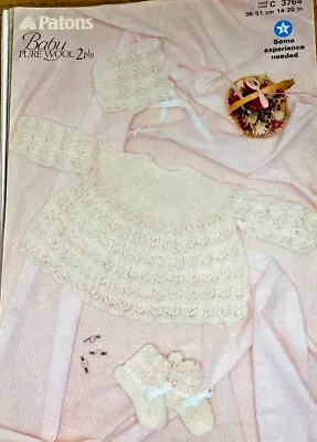 Vintage PATONS Baby DRESS Bonnet BOOTEES Knitting Pattern 2 Ply 3764 • £1.50