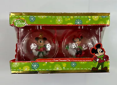 Mickey And Minnie Mouse Glass Balls - Disney Christmas GLOBE Ornament Set. • $34.95