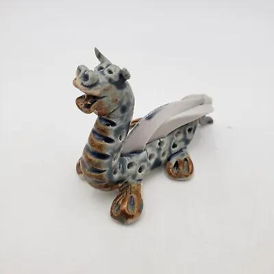 Vintage Studio Art Pottery Gray Horned Dragon Signed By Artist  KOOP  • $14.45