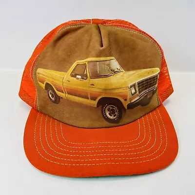 Vintage 1970's FORD F-Series Truck Orange Snapback Mesh Trucker Hat Cap USA • $58.36