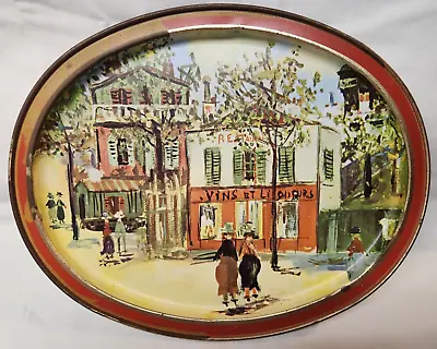 VINTAGE SUNSHINE BISCUITS METAL SERVING TRAY  PETIT CAFE  By MAURICE UTRILLO • $16.87