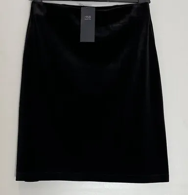 Marks & Spencer Skirt Black Velour Stretch Jersey 81020 &22 R & L Womens New • £12.50