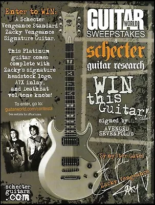 Avenged Sevenfold Zacky Vengeance Signature Schecter Guitar Sweepstakes Ad • $4