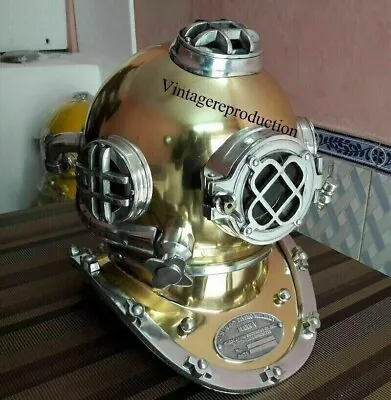 Antique Brass Scuba Deep Diving Divers Helmet Mark V U.s Navy Vintage • $205.11