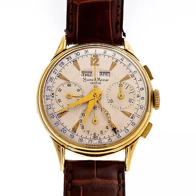 Baume & Mercier 3902 Vintage Triple Date Calendar Chronograph 18K Yellow Gold • $5495