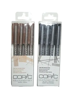 X2 Copic Multiliner Fine Pigment Based Inking Pens 4 Pc Black + 4 Pc Sepia NEW • $17.49