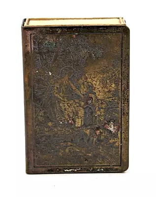 Antique Victorian Match Box Case Wood Etched Metal Book Cover Brass #C3 • $50.89