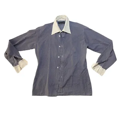 Vtg 70's Pointed Collar Blue & White Striped Pick Wick L/S Shirt 16  - 41cm • £13.46