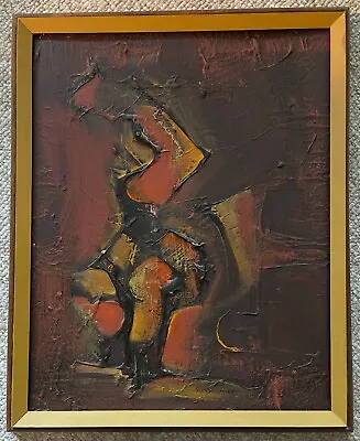 Vintage 60s 70s Abstract Shapes Oil Painting Mid Century Modern Art Signed Harp • $725