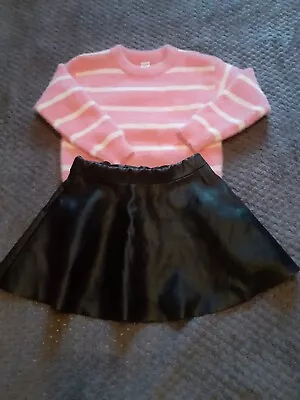 Lovely Girls H&M Black Faux Leather Skirt & SHEIN Fluffy Jumper  Bundle 4-5 Yrs • £4.99