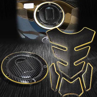 4PC Perforate Black Tank Pad+Fuel Cap Cover 04-05 Ninja ZX-10R/6R/9R Chrome Gold • $29.88