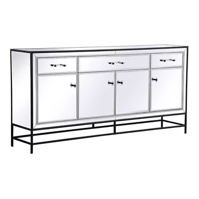 Elegant Decor James 72  Metal And MDF Mirrored Credenza In Black • $1104.90