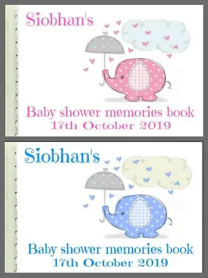 Personalised  Baby Shower Guest Book / Scrapbook Memory Album Cute Elephant Ebs  • £12.95