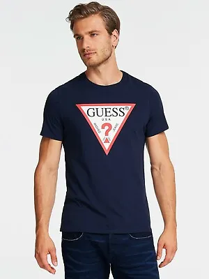 Guess Jeans Mens Originals Triangle Logo T Shirt Navy Asap Rocky Ship Worldwide • £31