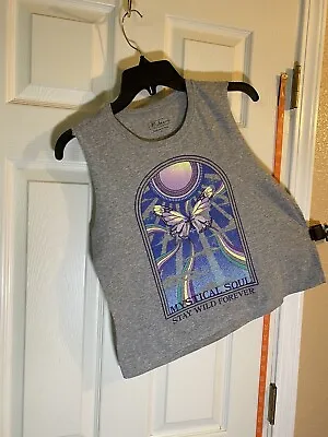 Miken Flow Women L Tank Top Graphic Muscle Tee Gray Mystical Soul NWOT • $18