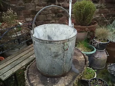 Vintage Galvanized Bucket Planter 15” Tall Galvanised Metal Bucket Pail Heavy • £28