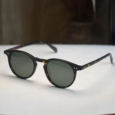 Vintage Green Glass Sunglasses Mens Tortoise Acetate Glasses Green Lens UV400 • $47.49