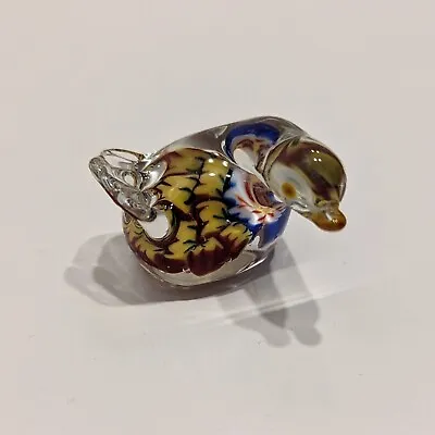 Hand Blown Art Glass Duck Murano Style Paperweight Figure – Yellow Blue • $12