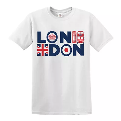 London England T-Shirt Souvenir Union Jack Big Ben Crown Red Bus London Tshirt • £9.99