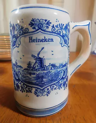 HEINEKEN Delft Blue Holland Beer Stein Mug Windmill / Ship Dutch 16oz Vintage • $9.99