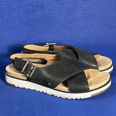 UGG Women’s Kamile Slingback Black Leather Open Casual Sandals 1092259 Sz 6 • $29