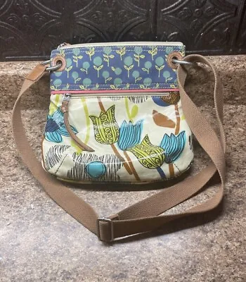 Fossil Key-Per Multicolor Floral Canvas & Leather Trim Zip Crossbody Bag • $15