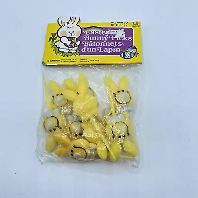 Vtg Have A Happy Day Yellow Smiley Bunny Amscan Easter Cup Cake Dec Picks 10 NOS • $9.71