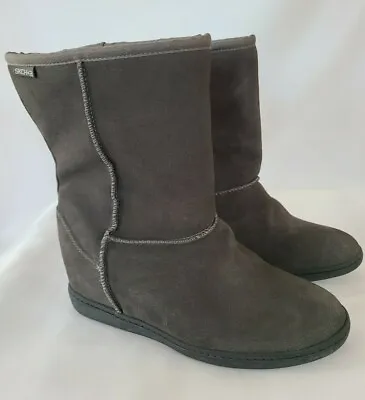 SKECHERS  SKCH+3 Gray Suede Leather Hidden Wedge Calf Boots Sz 9 EXCELLENT!!! • $13.49