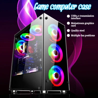 $19.64 • Buy USB 3.0 Tempered Glass Gaming Computer PC Case ATX Tower Support 8 Cooling Fans