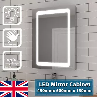 LED Illuminated Bathroom Mirror Cabinet With Demister Shaver Socket Wall Mounted • £107.90