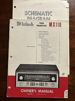 McIntosh MX110 Tuner Preamplifier Preamp Owner's Manual Genuine Original Rare • $99.99