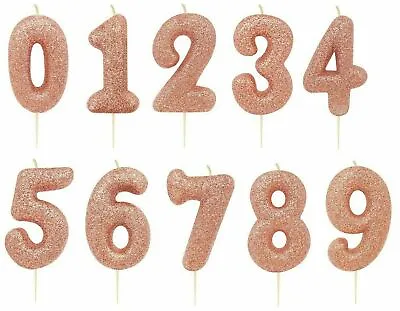 Rose Gold Glitter  Number Candles 0 - 9 Girls Birthday Cake Decoration Pick • £3.59