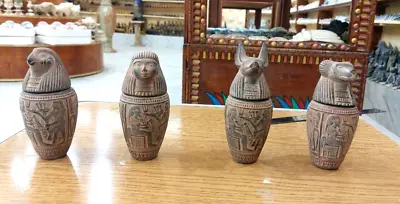 Canopic Jars Stone Unique Egyptian Ancient Antiquities With Hieroglyphs Bazareg • £217.16