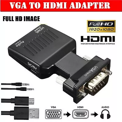 VGA Male To HDMI Female Video Converter Adapter Cable 1080P HD Stereo Audio AU • $15.49