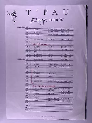 T'Pau Carol Decker Itinerary Original Rage UK Tour 1988 • £21.25