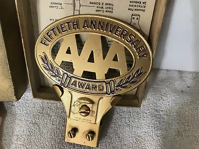 Vintage 1952 AAA  50th Anniversary Award License Plate Emblem Topper  W Box  NOS • $175