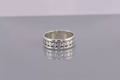 Vintage Sterling Silver 6mm Inline Hearts Mourning Band Ring 925 Sz: 5 • $23.50