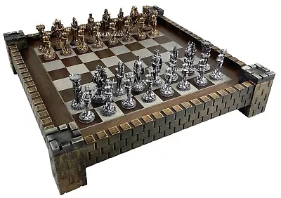 Medieval Times Knight Pewter Metal Chess Set Antique Finish W 17  Castle Board • $294.95