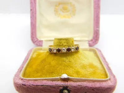 9ct Yellow Gold Garnet & Diamond Paste Half Eternity Ring Vintage C1970 • £98