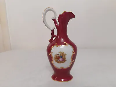 Vintage Limoges Vase Jug Red Ceramic Vase Fragonard Courting Couple • £17.95