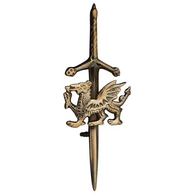 Brand New Scottish Thisltle Wales Dragon Badge Kilt Pin 4  Antique Finish • £5.49