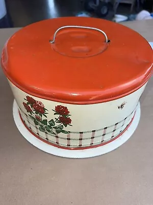 Vintage Metal Keeper 1950's Retro Kitchen Cake Saver Vintage Cake Tin Red Roses • $19.99