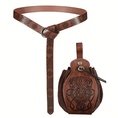 Mens Belt Gift Knight Stage Pouch Halloween Medieval PU Leather Dress-up O-ring • $15.03