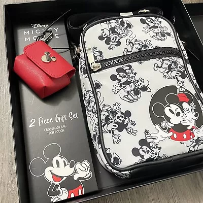 Disney Mickey And Minnie Mouse Crossbody Bag & Tech Pouch Bioworld 2 Pc Set New • £47.40