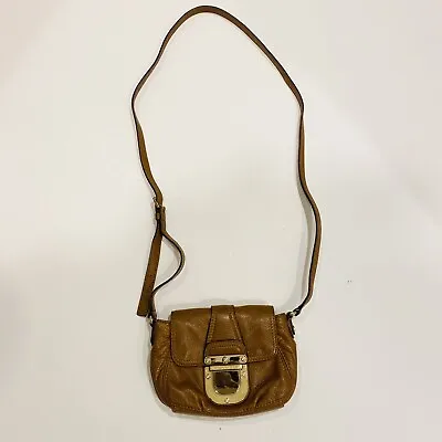 MICHAEL KORS Charlton Black Leather Gold Push Lock Crossbody Shoulder Bag Purse • $39