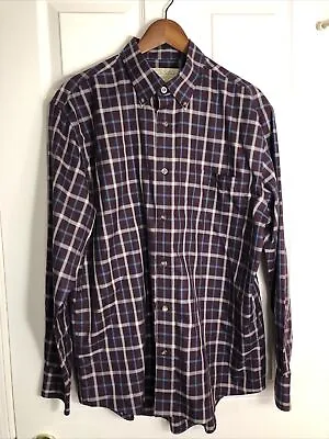 Cabelas Outfitter Series Mens Button Down Plaid Flannel Large Tiny Hole And Wear • $7.60