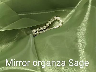 Mirror Organza Sage 59  By The Yard. Shinny Sheer Organza. Swatches Available. • $3.99