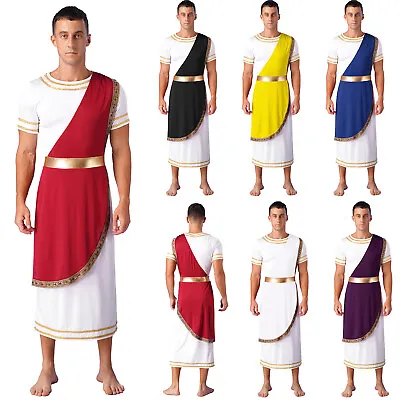 US Mens Toga Costume Ancient Greek Roman Pullover Robe Halloween Party Role Play • $23.29