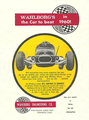 Vintage And Rare Color 1960 Wahlborg Quarter 1/4 Midget Ad • $16.99